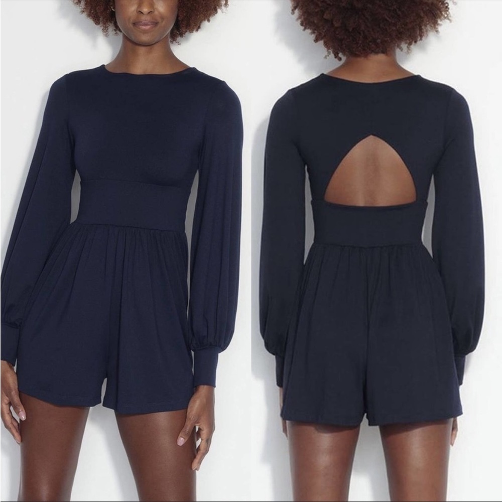 NWT Open Back Puff Sleeve Romper in
Midnight